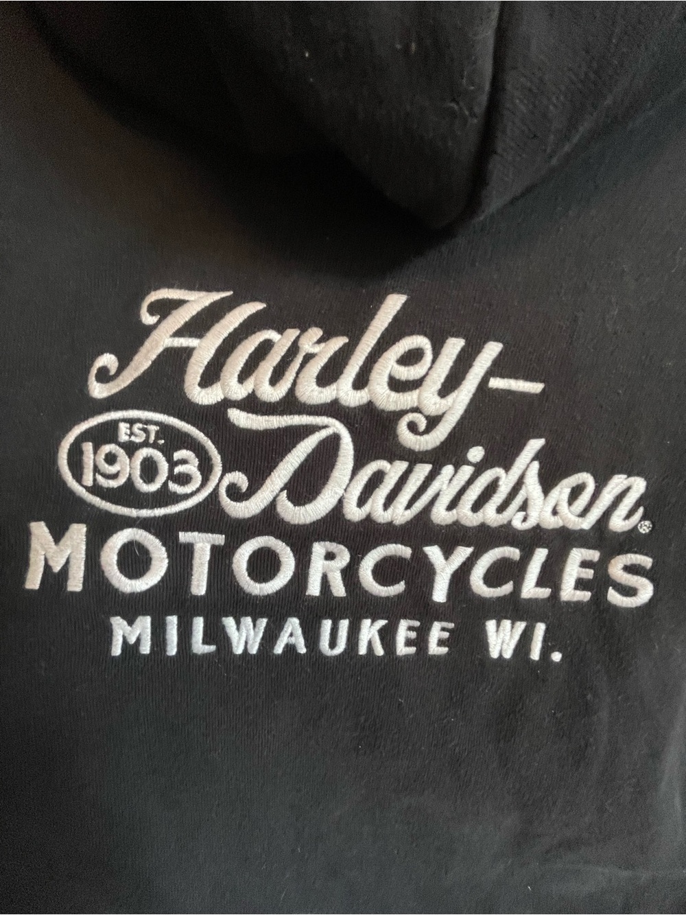 Harley-Davidson Black Hoodie with White Embroidered Logo